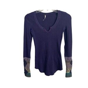 FREE PEOPLE‎ Kombucha Crochet Cuff Thermal Aubergine Purple XS ASO Elena Gilbert